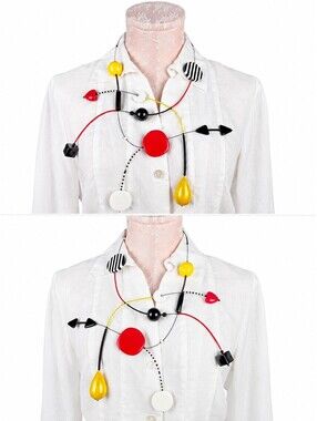 Lora Nikolova Signed Wearable Art Statement Necklace Colorful Modernist 20"